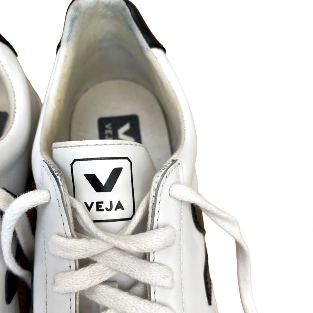 Veja White Leather Sneakers with Black V Accents